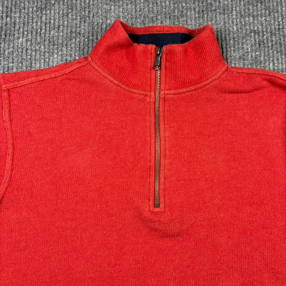 Banana Republic Pullover Men's L Red Quarter Zip Sweater Ribbed Knit Cotton‎